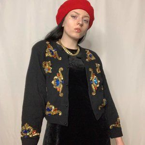 Vintage quirky gold sequin wool cardigan